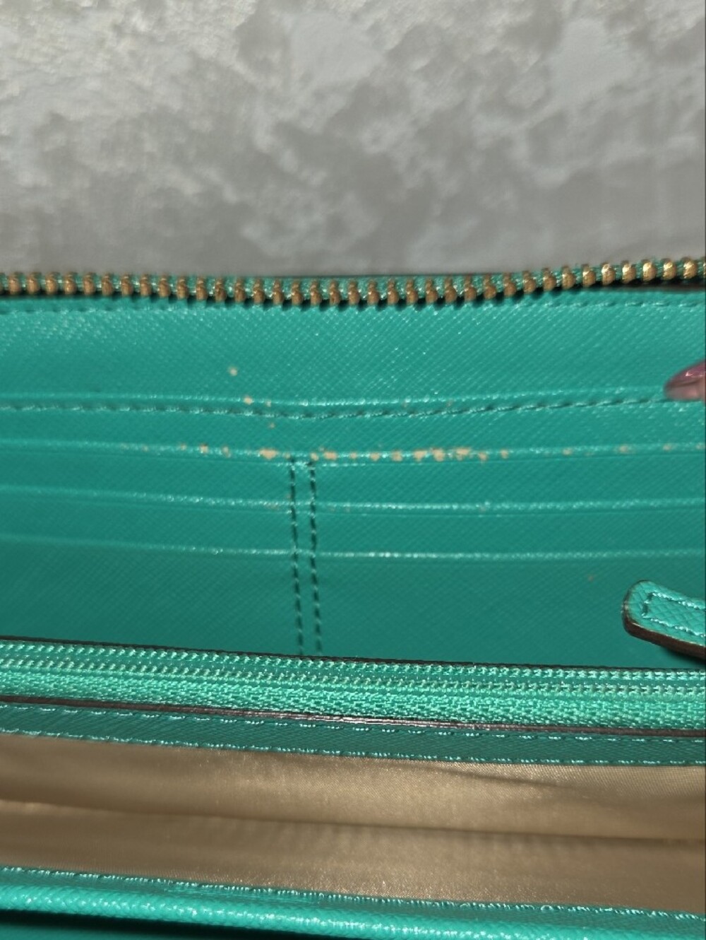 Coach Teal Green Zip-Around Leather Wallet - Picture 8 of 13